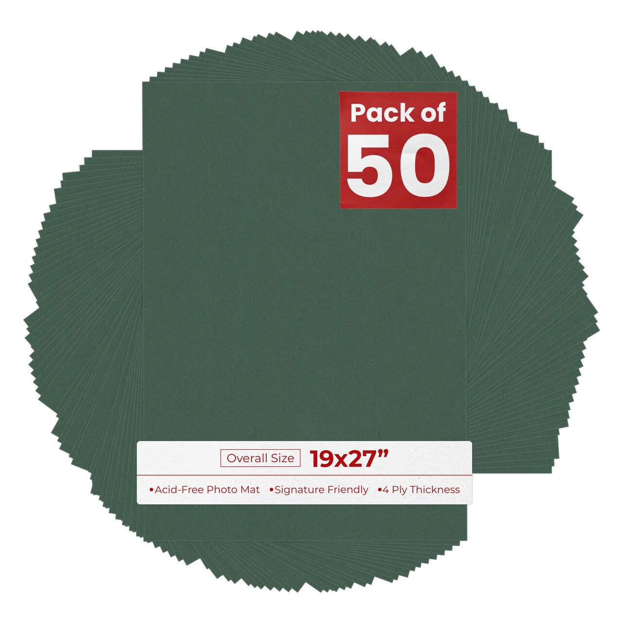 Hunter Green 19x27 Uncut Mat Board - Blank Sheets, No Opening